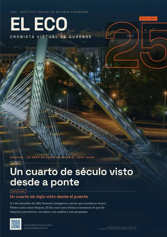 Portada do número 0 de «El Eco»: o Ponte do Milenio de noite.